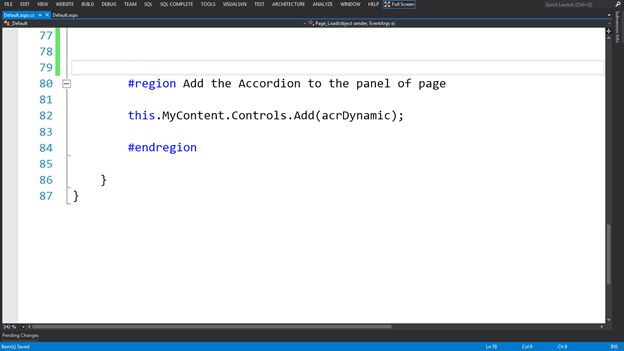 Add the Accordion to the panel of page